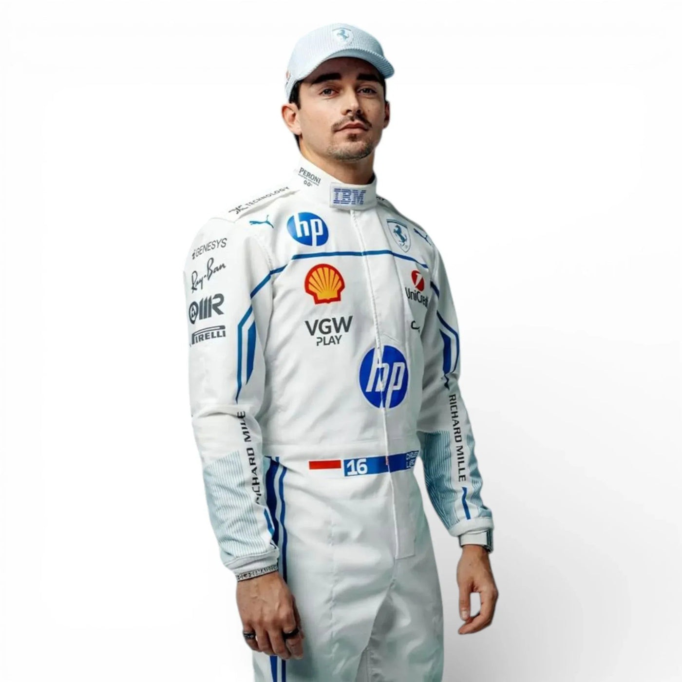 2025 Charles Leclerc Scuderia Ferrari White F1 Race Suit – Monaco GP