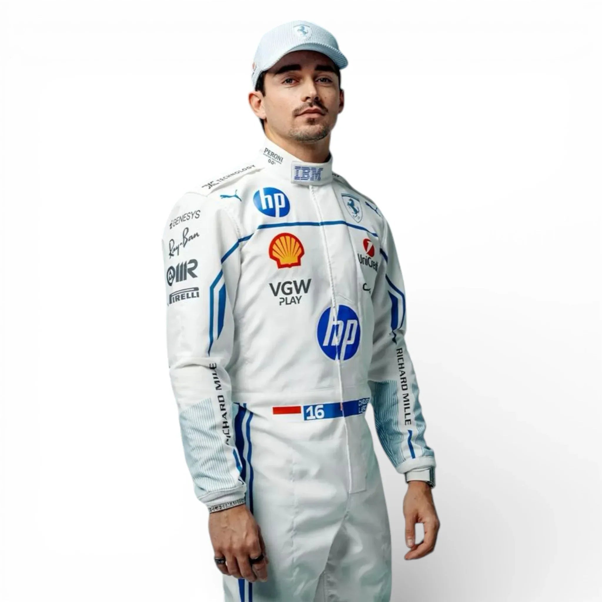 2025 Charles Leclerc Scuderia Ferrari White F1 Race Suit – Monaco GP
