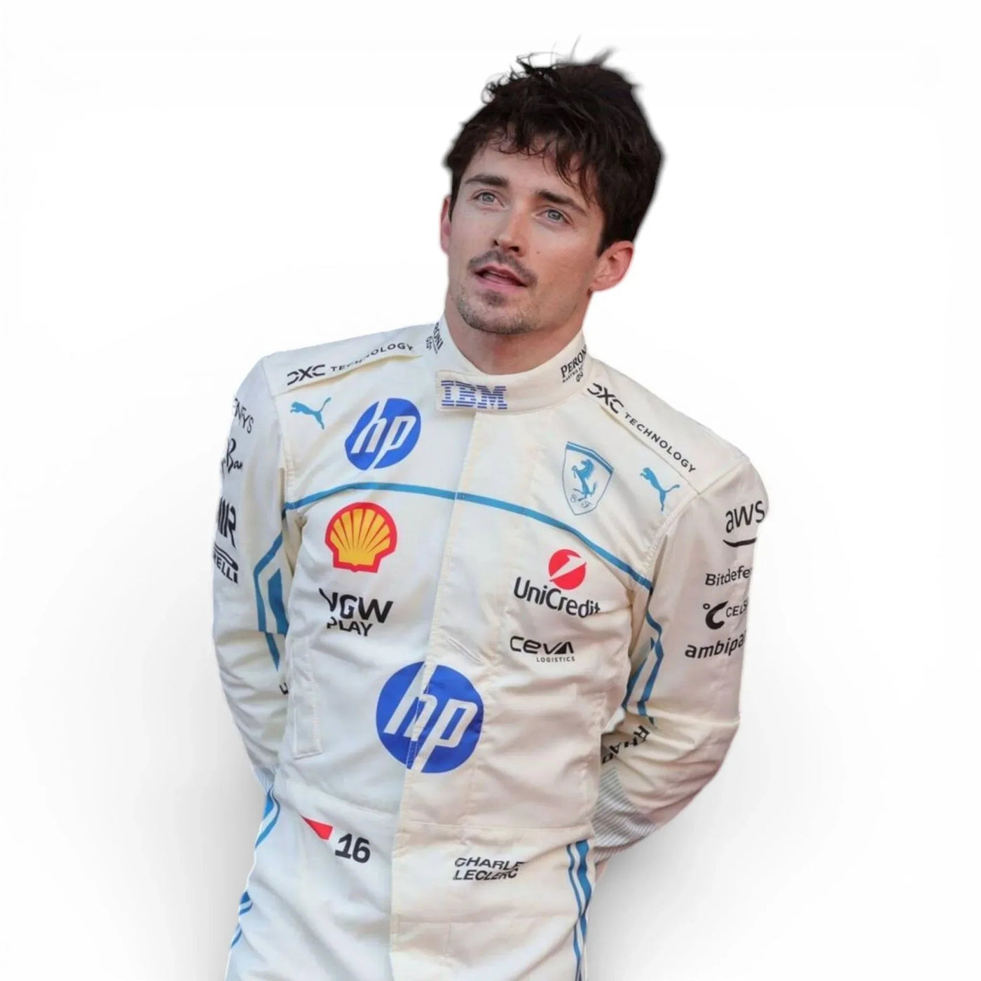 2025 Charles Leclerc Scuderia Ferrari White F1 Race Suit – Monaco GP