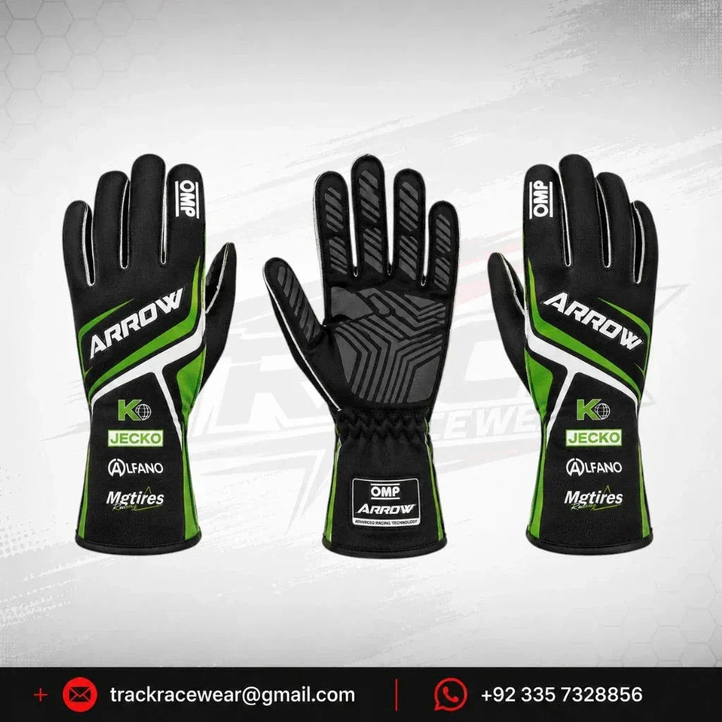 Arrow Black & Green Kart Racing Gloves