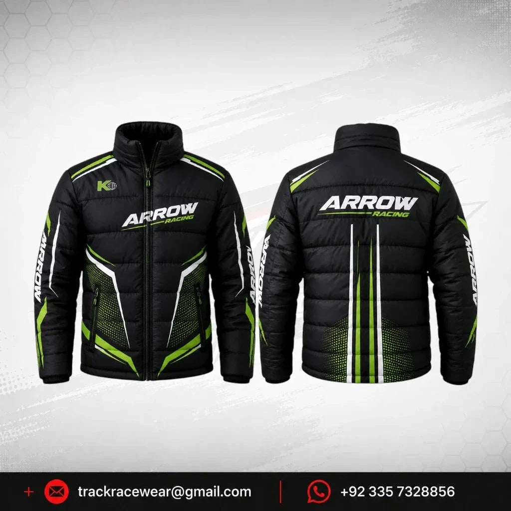 Arrow Black & Green Kart Racing Puffer Jacket