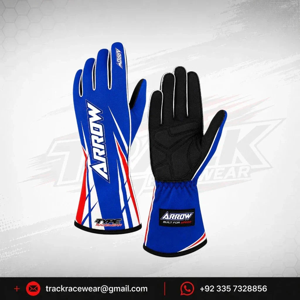 Arrow Kart Racing Gloves | Blue White Red Karting Gloves