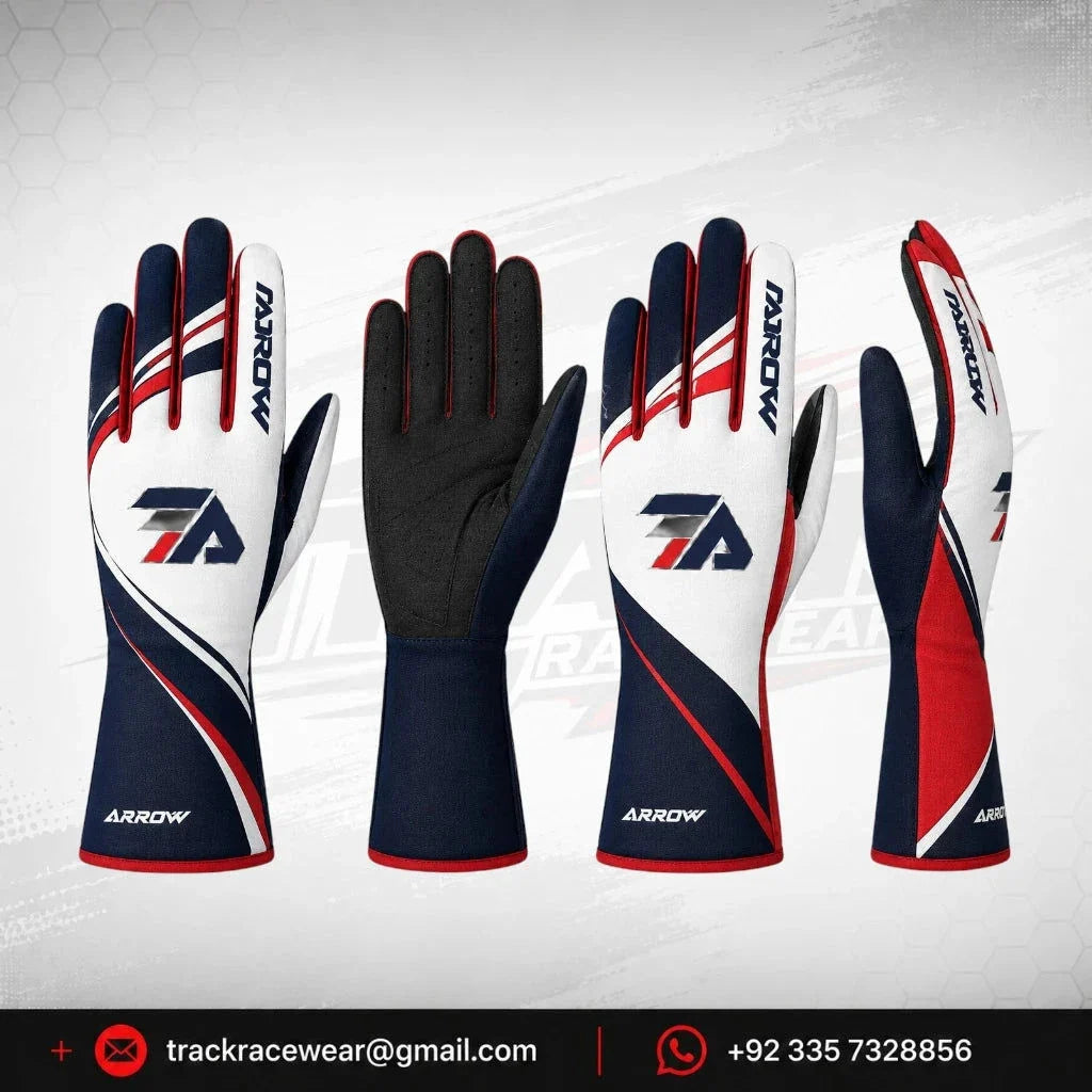 Arrow Lite Team Kart Racing Gloves Red White Navy
