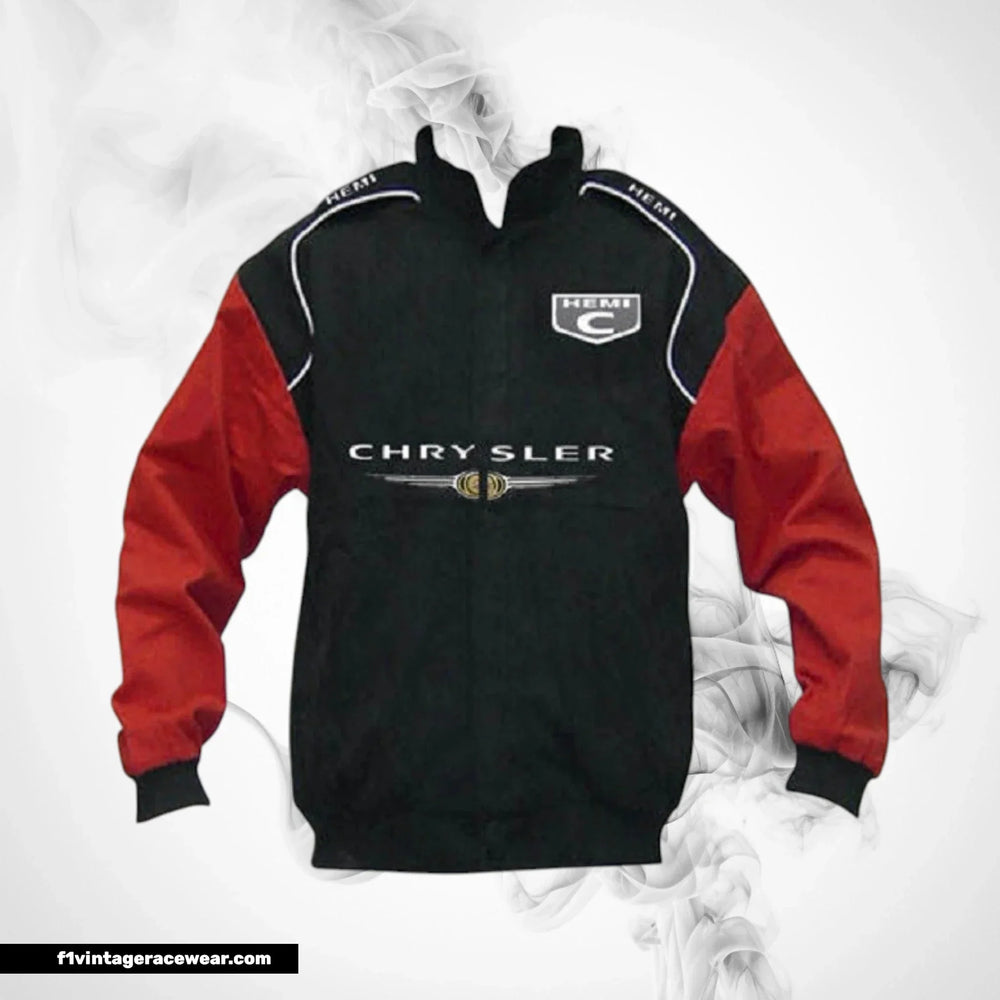 Chrysler C Logo Racing Jacket Black Red Vintage Motorsport Wear