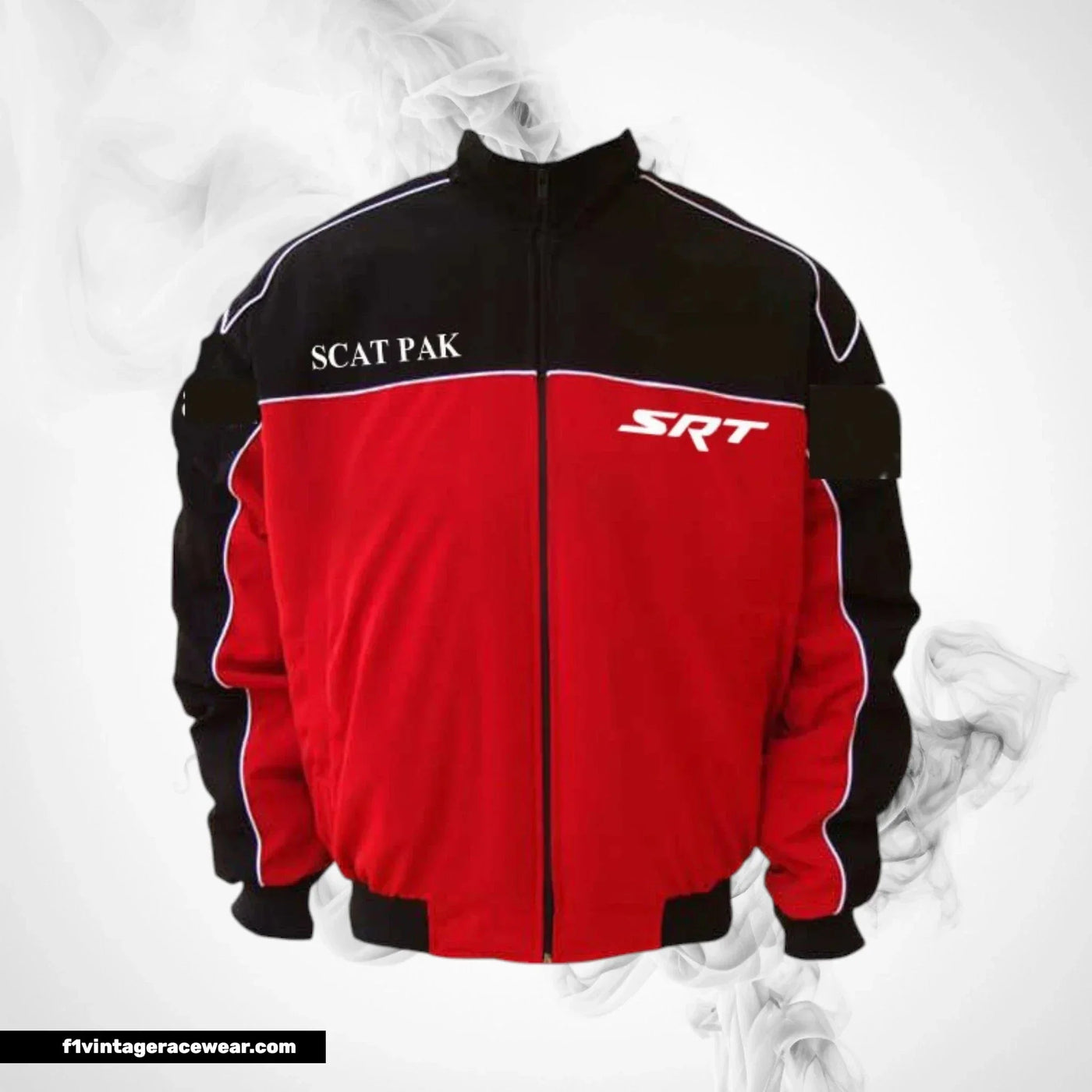 Dodge Challenger SCAT Racing Jacket Black Red White Piping Streetwear Style