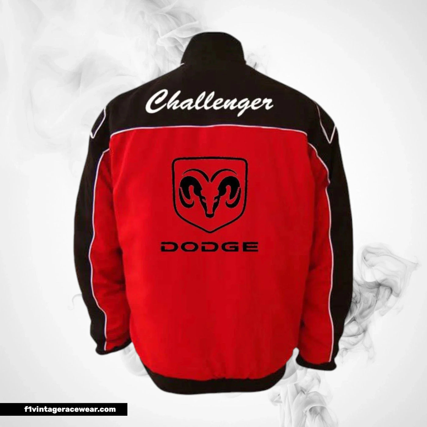 Dodge Challenger SCAT Racing Jacket Black Red White Piping Streetwear Style