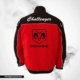 Dodge Challenger SCAT Racing Jacket Black Red White Piping Streetwear Style