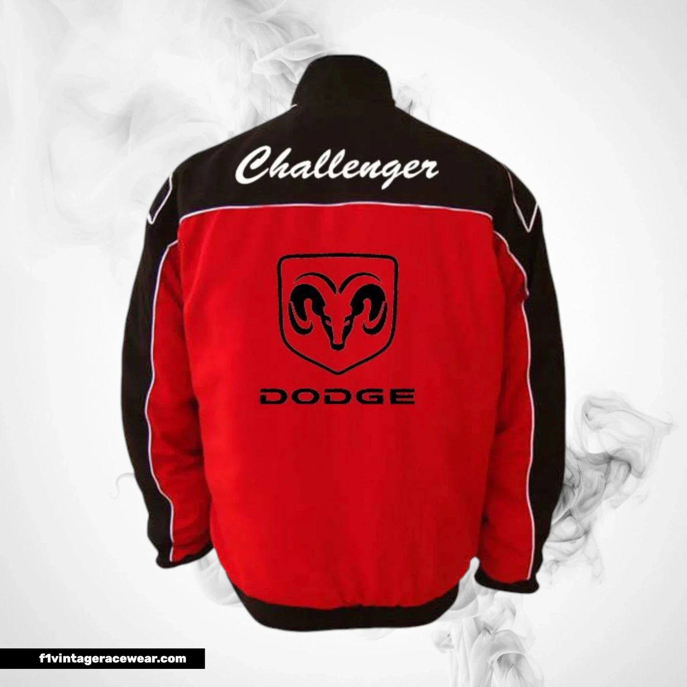 Dodge Challenger SRT Racing Jacket Black Red White Piping Streetwear Style