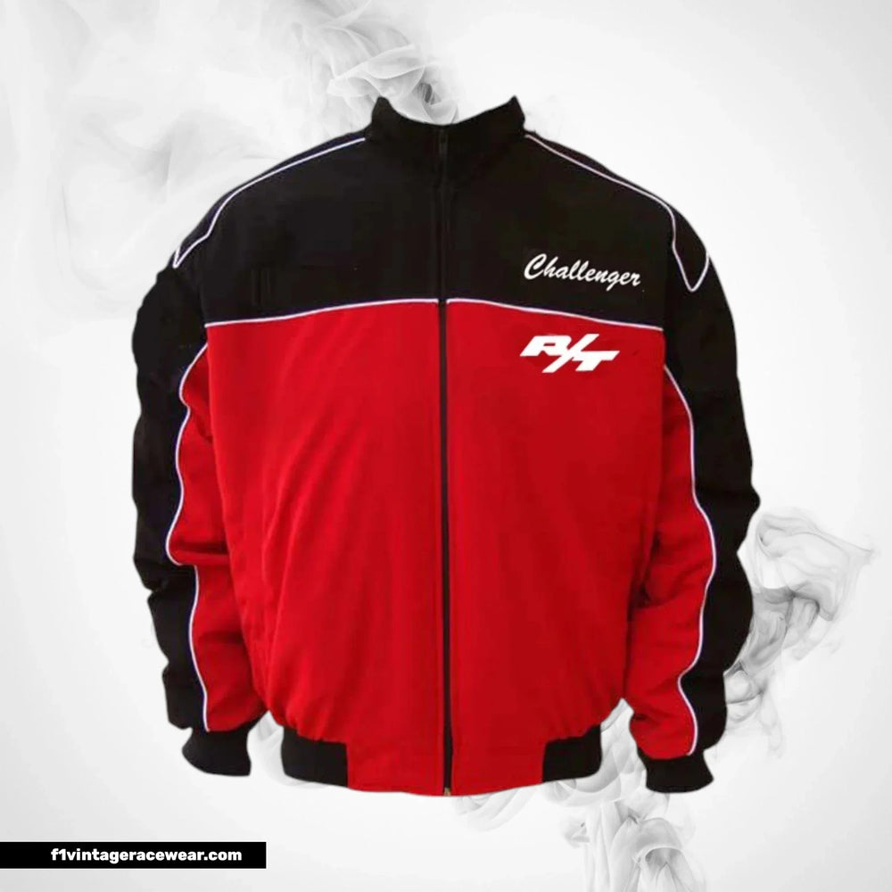 Dodge Challenger SRT Racing Jacket Black Red White Piping Streetwear Style