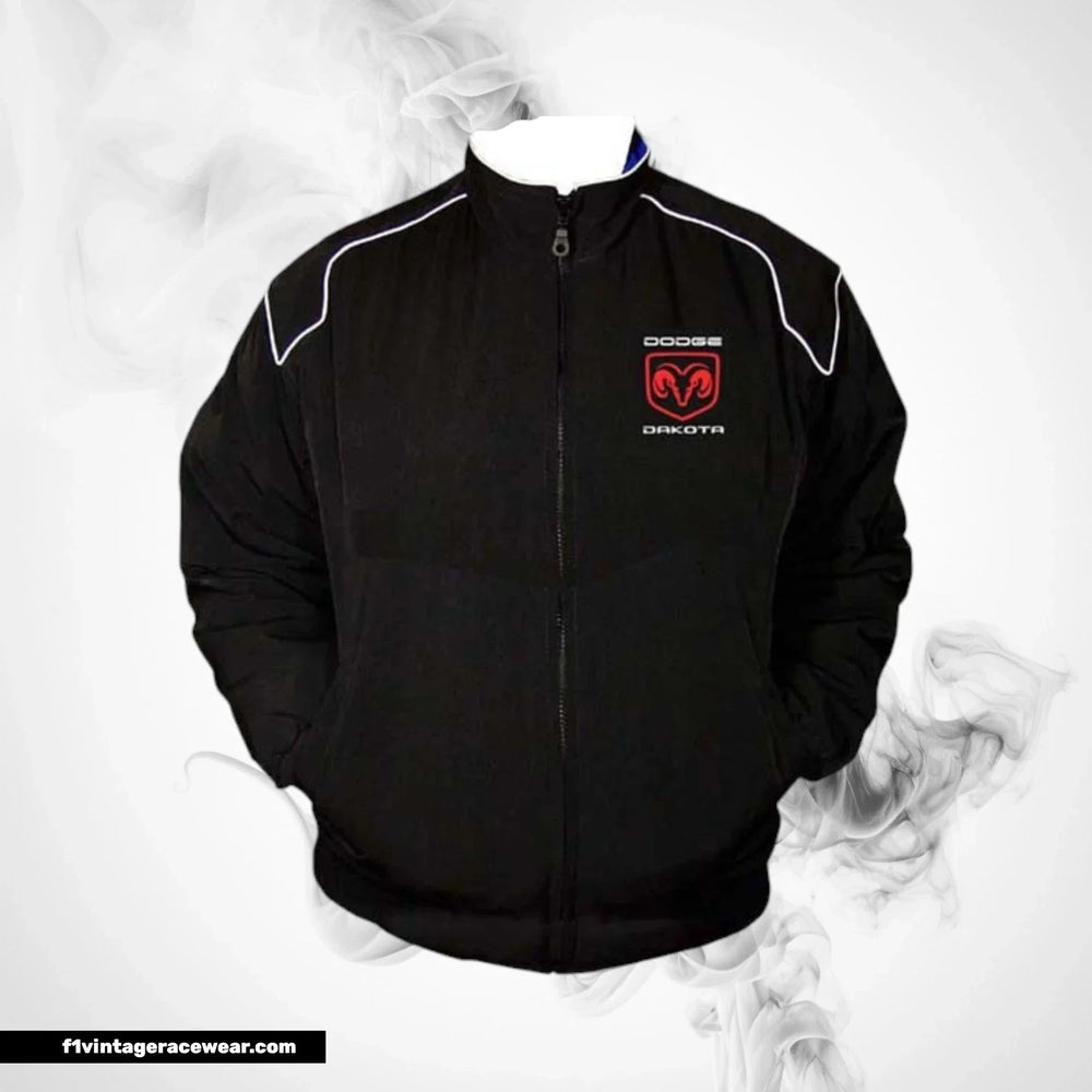 Dodge Dakota Racing Jacket Black White Piping Streetwear Style