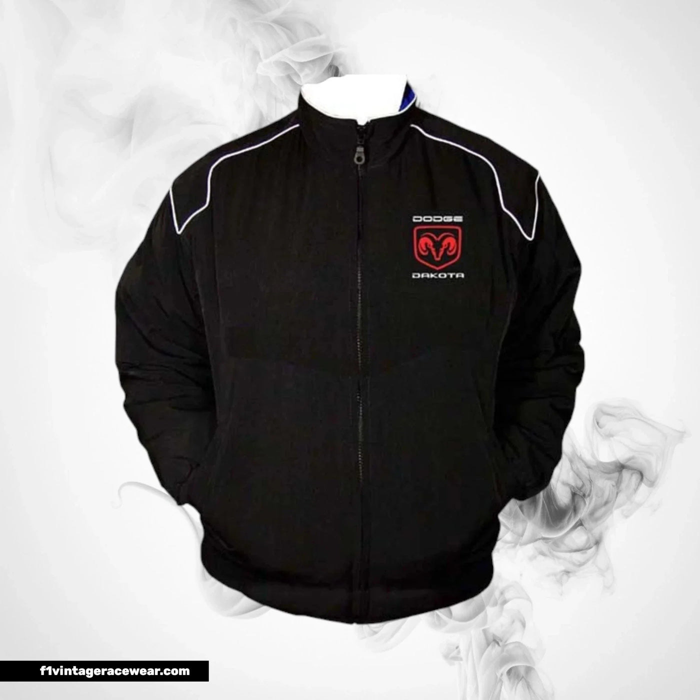 Dodge Dakota Racing Jacket Black White Piping Streetwear Style