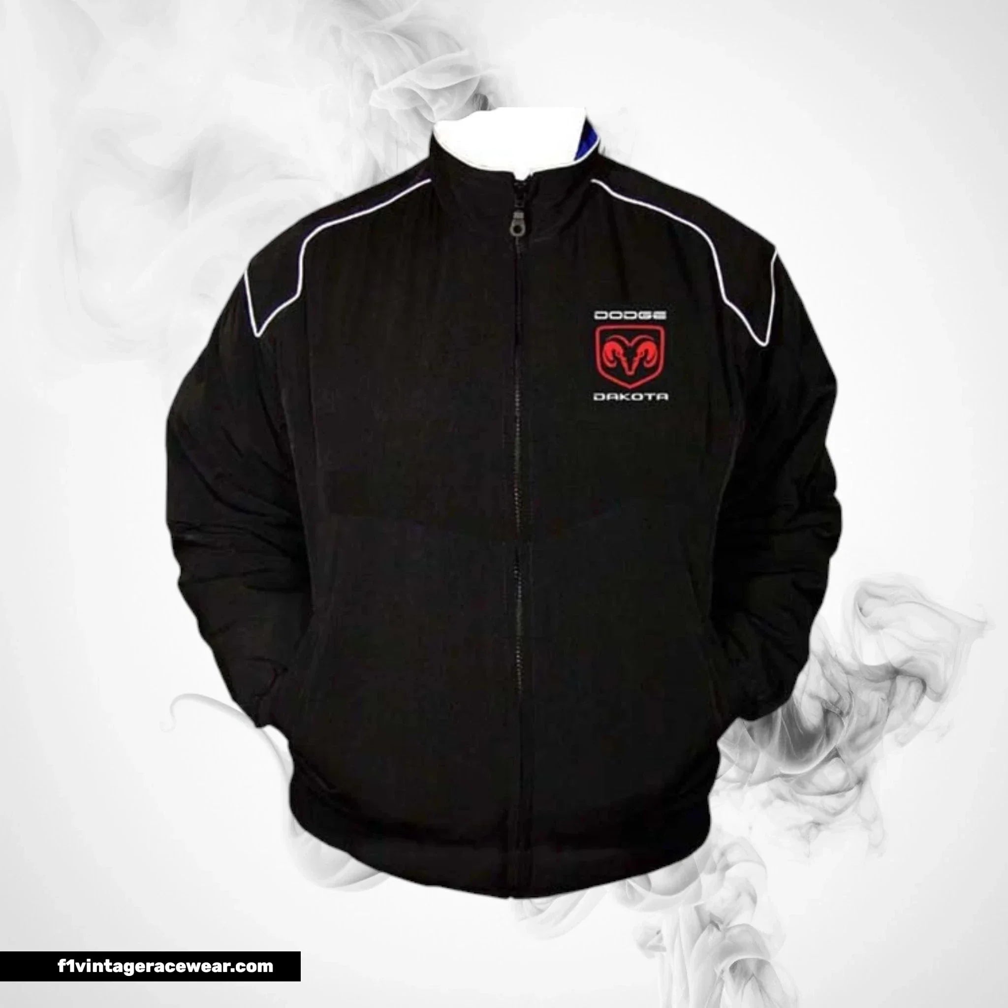 Dodge Dakota Racing Jacket Black White Piping Streetwear Style