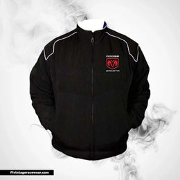 Dodge Dakota Racing Jacket Black White Piping Streetwear Style