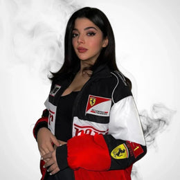 Ferrari F1 Vintage Racing Jacket - Black White Red