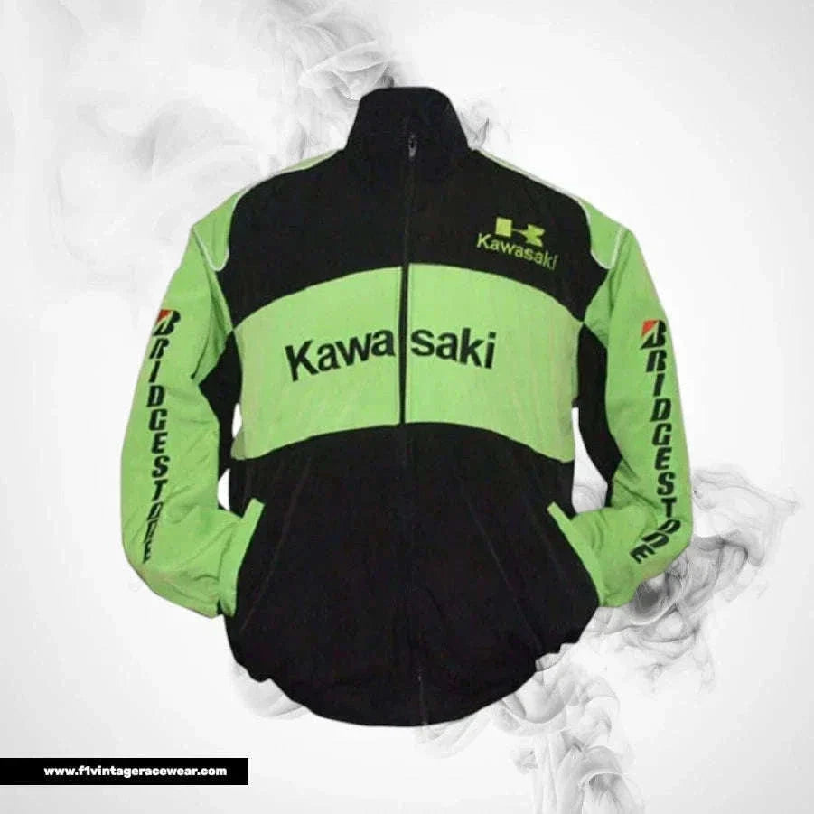 Kawasaki Bridgestone F1 Inspired Motorcycle Jacket Black Green Racing Style