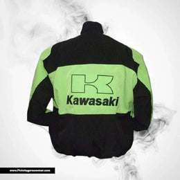 Kawasaki Bridgestone F1 Inspired Motorcycle Jacket Black Green Racing Style