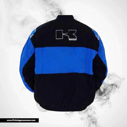 Kawasaki F1 Inspired Motorcycle Jacket Black Royal Blue Racing Style