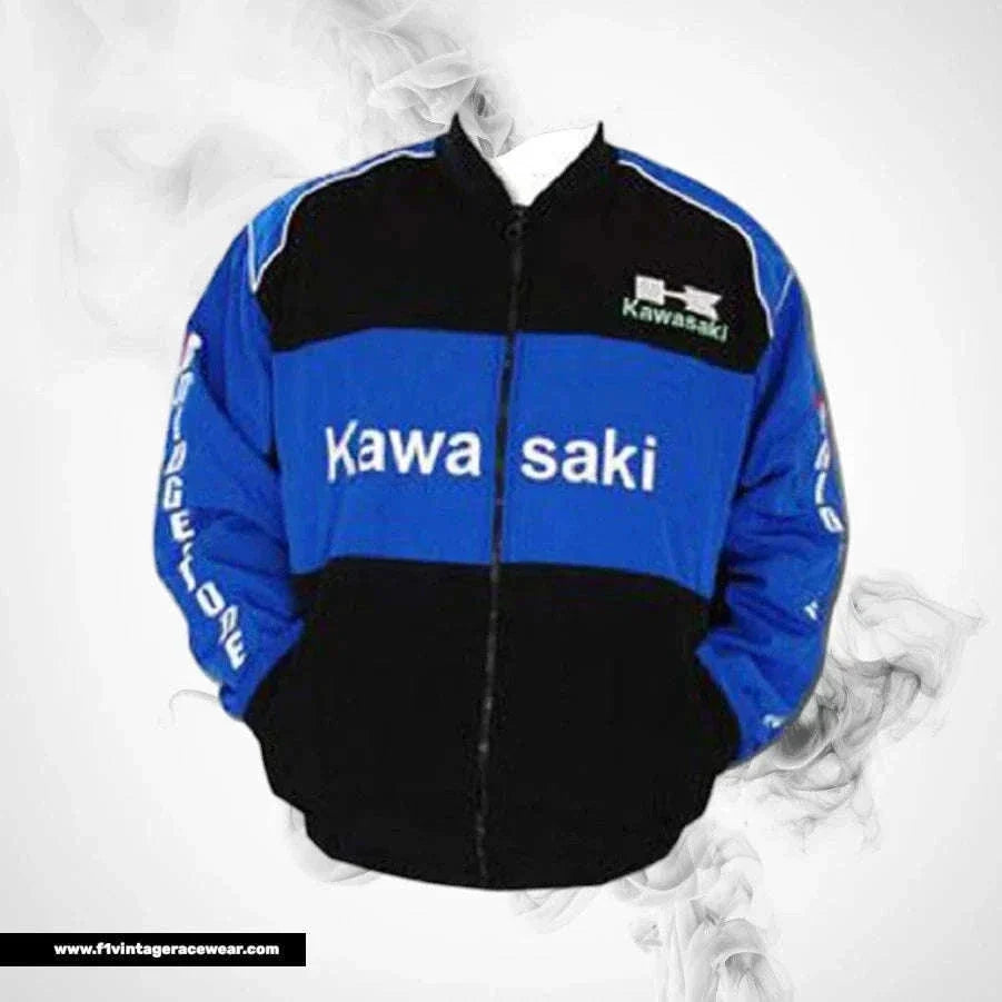 Kawasaki F1 Inspired Motorcycle Jacket Black Royal Blue Racing Style