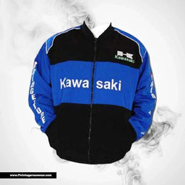 Kawasaki F1 Inspired Motorcycle Jacket Black Royal Blue Racing Style