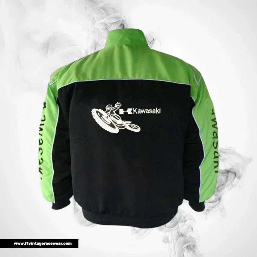 Kawasaki F1 Inspired Motorcycle Jacket Light Green Black Racing Style
