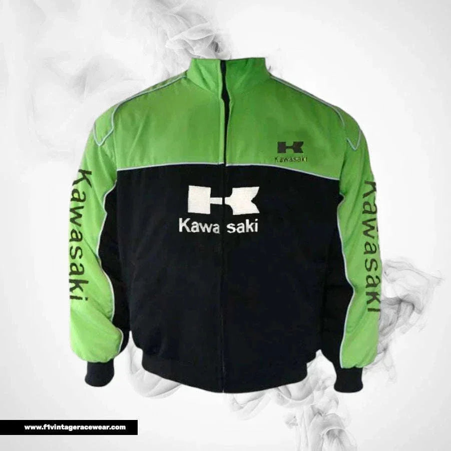 Kawasaki F1 Inspired Motorcycle Jacket Light Green Black Racing Style