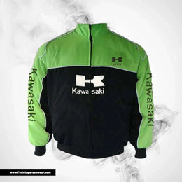 Kawasaki F1 Inspired Motorcycle Jacket Light Green Black Racing Style