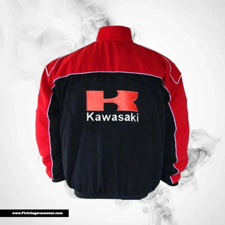 Kawasaki F1 Inspired Motorcycle Jacket Red Black Racing Style