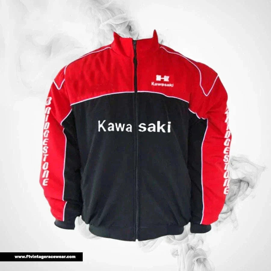 Kawasaki F1 Inspired Motorcycle Jacket Red Black Racing Style
