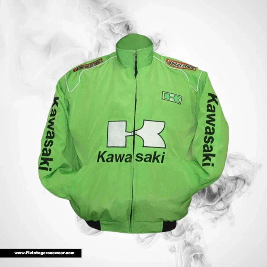 Kawasaki Motorcycle Jacket Light Green Streetwear Style