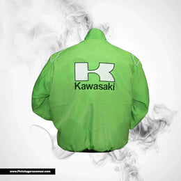 Kawasaki Motorcycle Jacket Light Green Streetwear Style