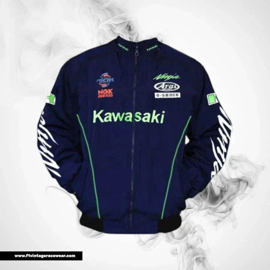 Kawasaki Ninja F1 Inspired Motorcycle Jacket Dark Blue Racing Style