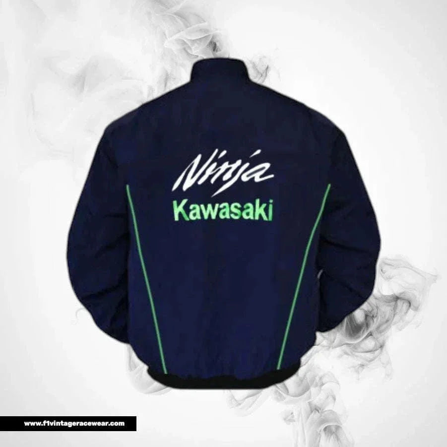 Kawasaki Ninja F1 Inspired Motorcycle Jacket Dark Blue Racing Style