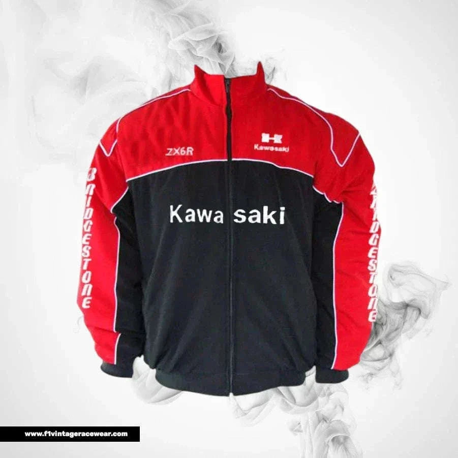 Kawasaki ZX6R F1 Inspired Motorcycle Jacket Red Black Racing Style