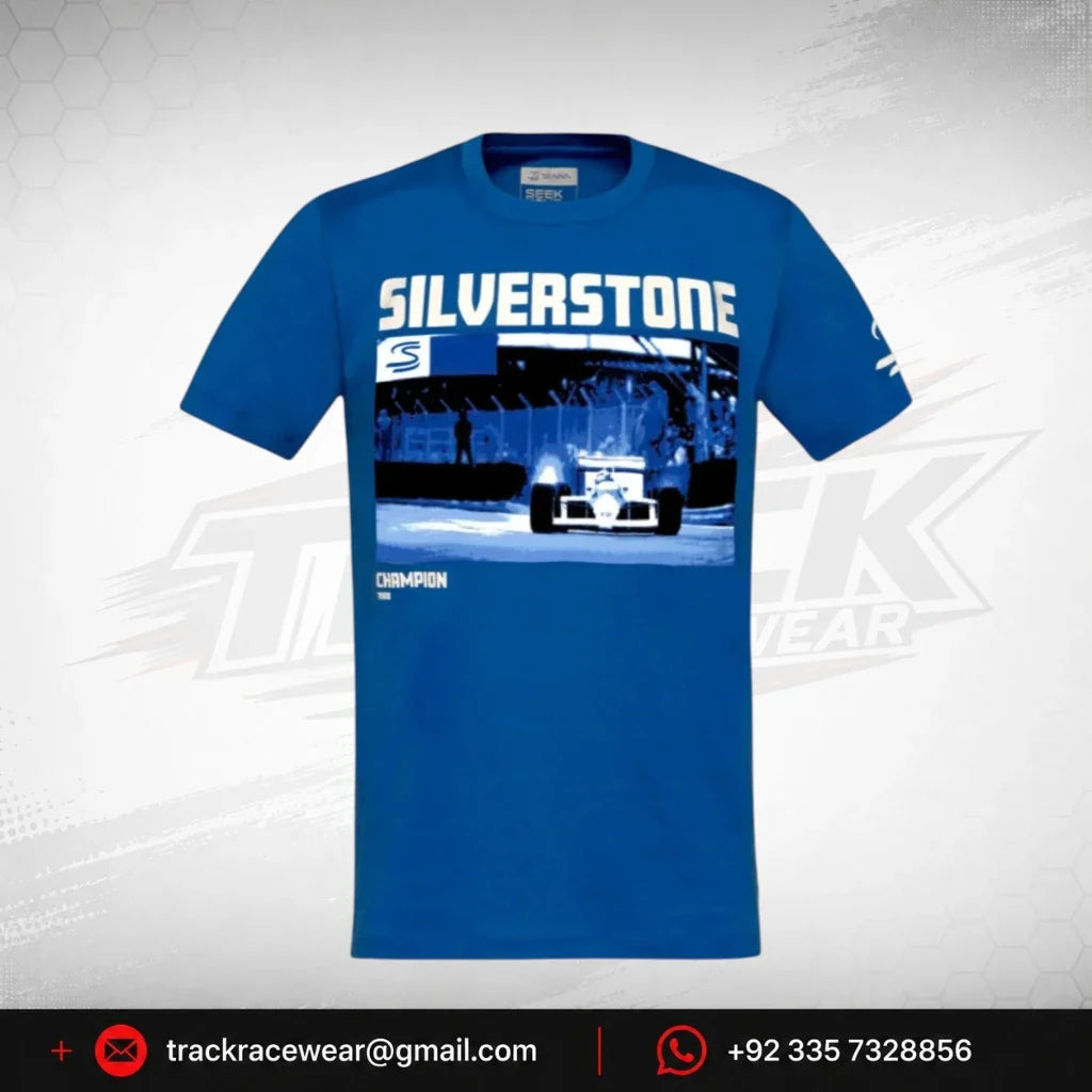 Ayrton Senna F1 Silverstone Circuit Graphic T-Shirt - Blue