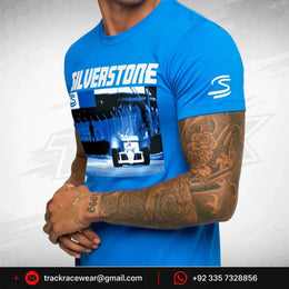 Ayrton Senna F1 Silverstone Circuit Graphic T-Shirt - Blue