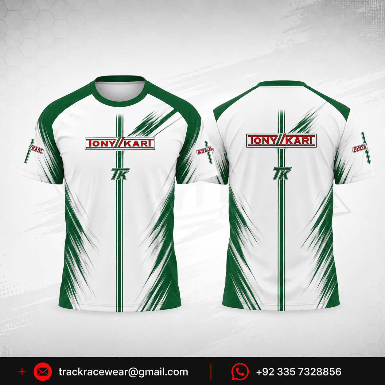 Tony Kart Racing T-Shirt White Green Performance Karting Team Shirt